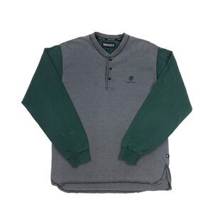 Timberland 1/4 Button Henley Style Colorblock Long Sleeve Gray Green Medium B10